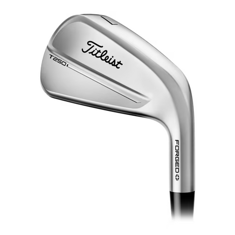 A silver Titleist 2025 T-250 Mens Iron from the iron set (4-PW + ??), featuring the club head with Titleist branding, displayed against a plain white background.