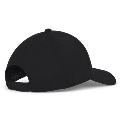 The Titleist 2025 Womens Charleston Breezer Cap in Black/White features a curved brim, ventilated perforations, UV protection, and an adjustable strap closure—ideal for women golfers.