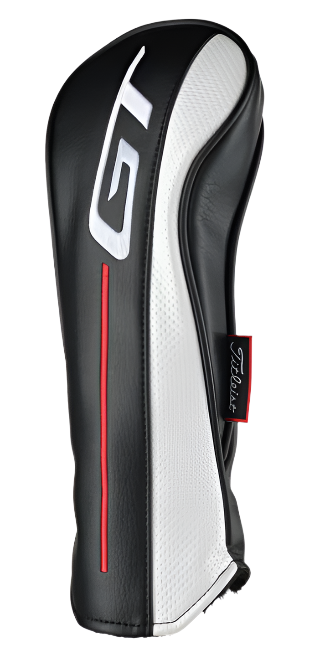 A black, white, and red Titleist GT3 Fairway Wood headcover features a large T logo and stitched red line, protecting your club while emphasizing the Titleist GT3 Fairway Wood’s shot-shaping control and low spin performance.