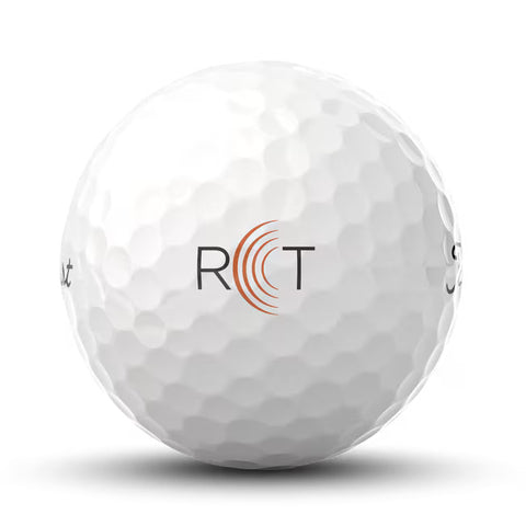 The Titleist Pro V1 Radar Capture Technology (RCT) Ball is a white, dimpled golf ball featuring RCT and three curved orange lines in its logo, designed for launch monitors with advanced radar capture technology.