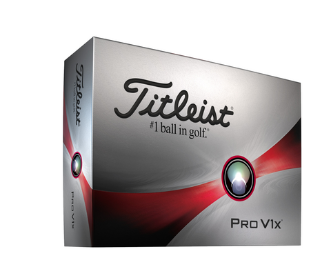 A box of Titleist Pro V1x Golf Balls | Prior Generation by Titleist offers premium performance with low spin and high flight, featuring a metallic design, the Titleist logo, and #1 ball in golf on the front.