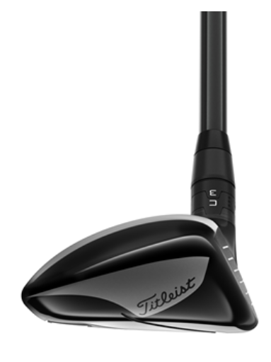 A close-up of a black Titleist TSR1 Womens Hybrid golf club highlights the clubhead and part of the shaft, showcasing features of this ultra-lightweight club by Titleist.