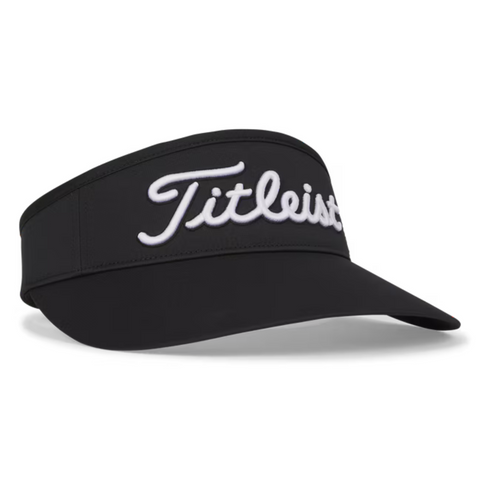 The Titleist Womens Sundrop Visor features white Titleist script embroidery on the front, offering stylish sun protection for women golfers.