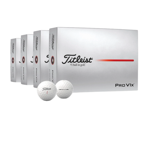 4 Boxes of Titleist Pro V1x Golf Balls with two balls in front of the boxes