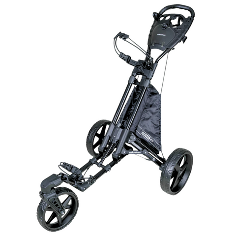 The Walkinshaw Swivel 4.0 Push Trundler in black combines sleek style and black wheels, making it the perfect companion for your next golf round.