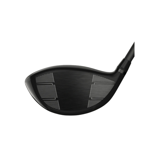 A close-up of the Wilson 2025 Dynapwr LS Driver head highlights its engraved face, designed for low spin—ideal for golfers seeking precision, from Wilson.