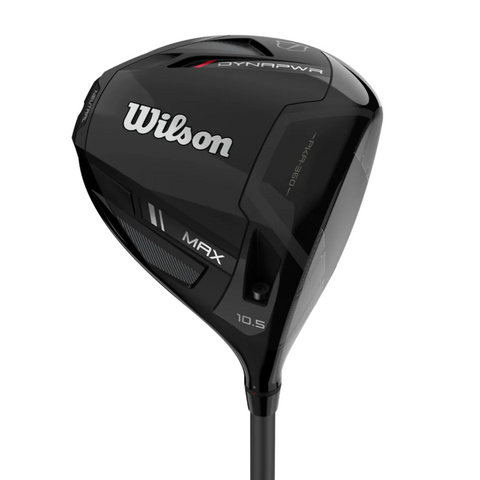 A close-up of the Wilson 2025 Dynapwr Max Driver, an AI-powered golf driver with Wilson branding, MAX and 10.5° markings, and a sleek design engineered for maximum forgiveness.