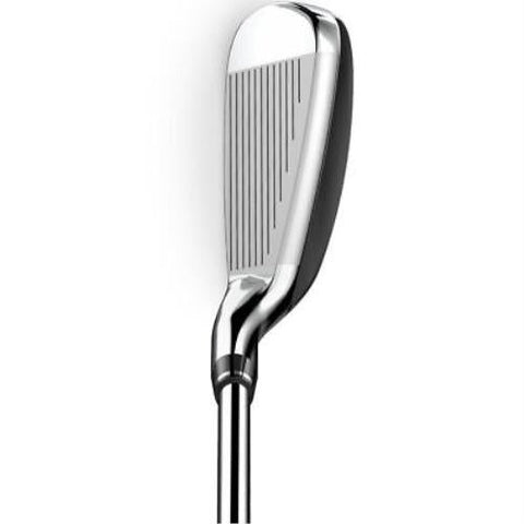 A close-up of the Wilson Launch Pad 2 Men’s Graphite Combo Iron Set by Wilson highlights the grooved iron face and shaft—an excellent upgrade to your set. Shown is part of the 4H, 5H, or 6–PW + GW against a white background.