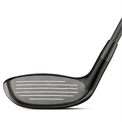 Close-up of a Wilson Launch Pad 2 Mens Graphite Combo Iron Set club head, displaying the grooved metal face and part of the shaft; includes 4H, 5H, 6–PW + GW hybrids and irons. Brand: Wilson.