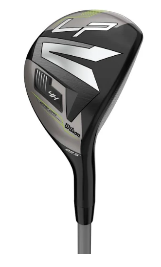 The Wilson Men's Launch Pad 2 Hybrid by Wilson features a black and silver head with bold white and green accents, plus the Wilson logo. Designed for easy launch and enhanced slice control, it is shown from a front-side angle.