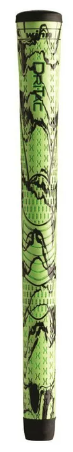 The Winn AVS Pistol Grip | Standard by Winn is a lime green golf grip with black abstract lines, a textured, tacky putter surface, and black end caps on both top and bottom.