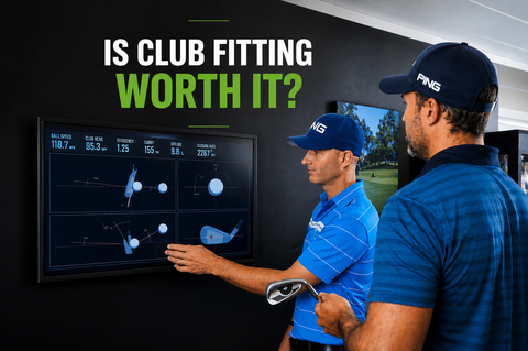 Golf club fitting session with a PGA Professional using launch monitor data to help a golfer choose the right golf clubs in a modern indoor fitting studio