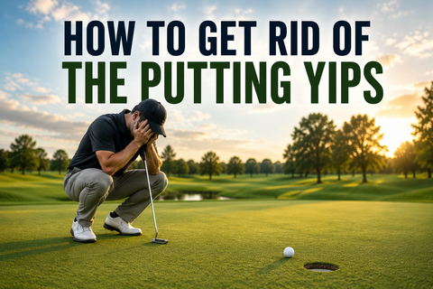Golfer showing frustration after a missed putt on the green, representing the putting yips and loss of confidence in golf putting.