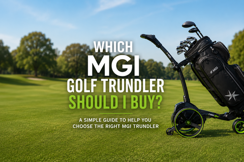 X5 trundler on green grass with writing saying which mgi golf trundler should I buy?