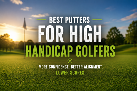 Golf green with flag in it and text saying Best Putters for High Handicap Golfers