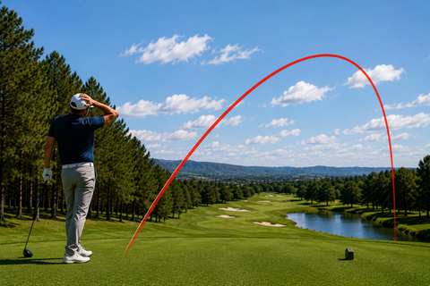 Golfer disgusted at his left to right ballooning flight with a driver on a tight hole with water on the right hand side