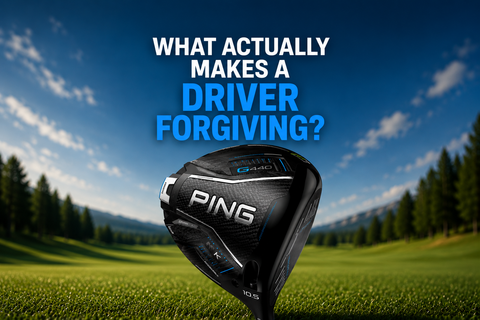 A Ping G440 K driver with text saying what actually makes a driver forgiving