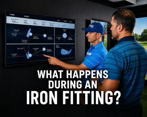 A golfer viewing the analysis on the screen of the Foresight GC Quad data during an iron fititng