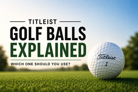 Titleist golf balls explained banner with a white Titleist Golf ball sitting on green grass