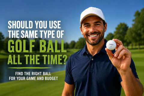 A golfers smiling holding up a Titleist Golf Ball
