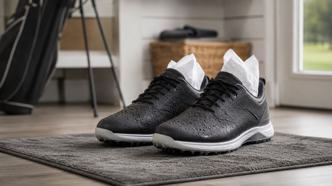 Golf shoes on a wet course in New Zealand