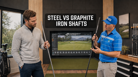 PGA Professional Scott Pickett comparing steel and graphite iron shafts in a Foresight Sports fitting studio