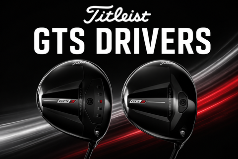 Titleist GTS2 and GTS3 drivers with the title “GTS Drivers”, showcasing the latest Titleist driver range designed for exceptional distance, forgiveness, adjustability, and confidence off the tee.
