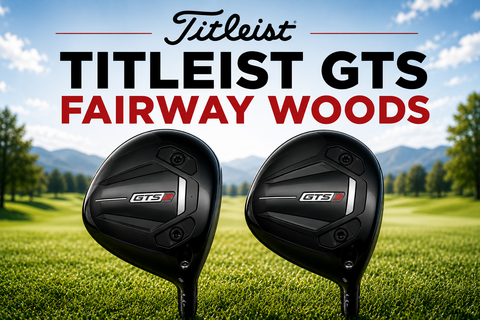 Titleist GTS Fairway Woods collection banner featuring the Titleist GTS2 and GTS3 fairway woods on a pristine golf course with the title “Titleist GTS Fairway Woods”, showcasing premium performance and modern fairway wood technology.