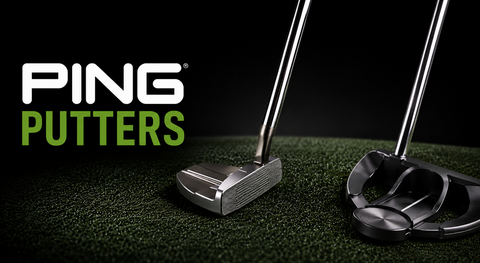 PING Putters collection banner featuring three PING putters displayed on a dark putting surface with the title “PING Putters”.