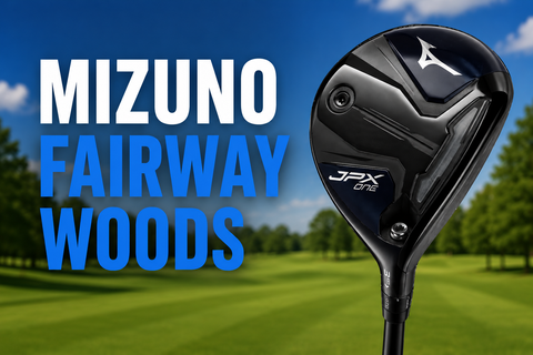 Mizuno fairway woods collection banner featuring a Mizuno fairway wood on a golf course with the title "Mizuno Fairway Woods".