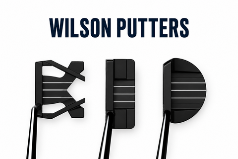 **Alt Text:**  Wilson Putters collection featuring three black Wilson Infinite putters including blade and mallet designs on a clean white background with Wilson Putters title.