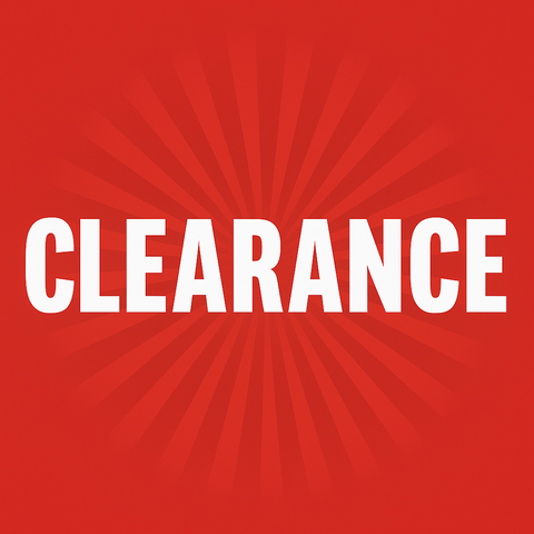 Red background with a burst pattern and the word CLEARANCE in bold, white capital letters centered in the image.