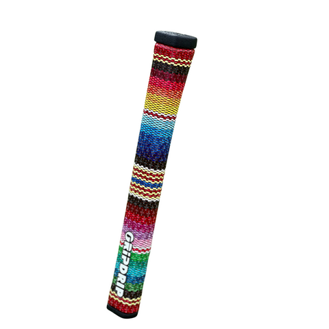 A colorful, woven golf club grip with horizontal stripes in various colors and a G-FOR DRIP logo near the bottom, shown on a white background.