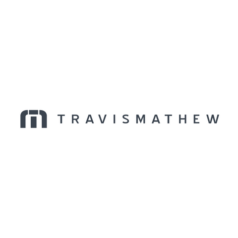 The image shows the TravisMathew logo with a stylized TM icon on the left and the brand name TRAVISMATHEW in uppercase black letters on a white background.