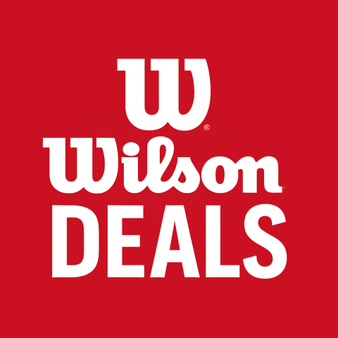 White Wilson DEALS text with the Wilson logo on a solid red background.