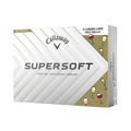 Callaway Supersoft golf balls box with white and gold geometric design, featuring 12 Cheers logo golf balls with wine glass illustrations.