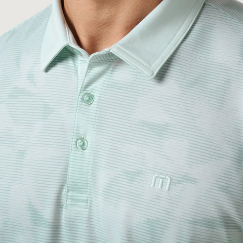 TravisMathew Featherweight Back Nine men's polo Skylight collar and fabric detail