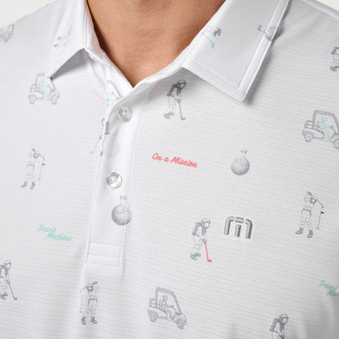TravisMathew On A Mission men's polo White collar and print detail
