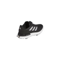 The Adidas Women's S2G BOA 24 Golf Shoes in black with white stripes and a white sole, shown from the back-left against a plain background, offer women stylish, comfortable, and spikeless footwear for golf.