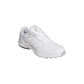 A single Adidas 2025 Zoysia Boa Spikeless Women’s Golf Shoe in Cloud White, featuring a textured sole and dial closure instead of laces, is displayed on a white background.
