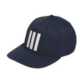 Side angle, Adidas 3 Stripe Mens Tour Hat, solid navy, white three-stripe logo on front.