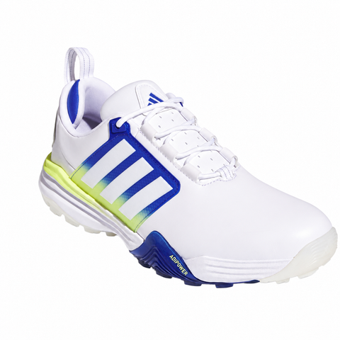 Adidas Adipower 26 Spikeless Golf Shoes White/Indigo/Lemon - three-quarter view