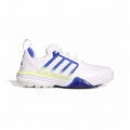 Adidas Adipower 26 spikeless golf shoe in Cloud White, Dual Indigo and Frozen Lemon side view