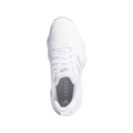 Top view of Adidas Codechaos 25 Womens Shoes by Adidas, showcasing a white mesh upper, white laces, and BOOST on the gray insole—ideal spikeless footwear designed for comfort and golf performance.