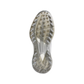The image displays the bottom of Adidas Mens Adizero ZG Spikeless Golf Shoes, highlighting a translucent rubber sole with various textured grips and patterns for traction, set against a white background.