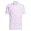The Adidas Men's Go-To Printed Polo Shirt in Powder Plum/White features a subtle abstract print, buttoned collar, and chest logo—perfect for golf and adding an elevated touch to your look.