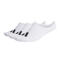 Three pairs of Adidas Men’s No-Show Golf Socks in white, shown in a row on a plain background—ideal for comfort and style on or off the course. Available as a 3-pack from Adidas.
