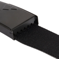 Close-up of a black plastic buckle with a toothed edge gripping the strap of an Adidas Men’s Reversible Webbing Belt in Black/Grey.
