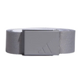 The Adidas Men’s Reversible Webbing Belt in Grey/White features a minimalist design with a rectangular gray buckle and subtle embossed logo. Its textured, reversible webbing makes it an ideal mens golf belt.
