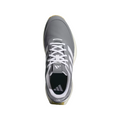 A top view of the Adidas Mens S2G 24 Spikeless Golf Shoes in gray, featuring white laces and signature white Adidas stripes, designed for comfort and style on and off the course—set against a white background.